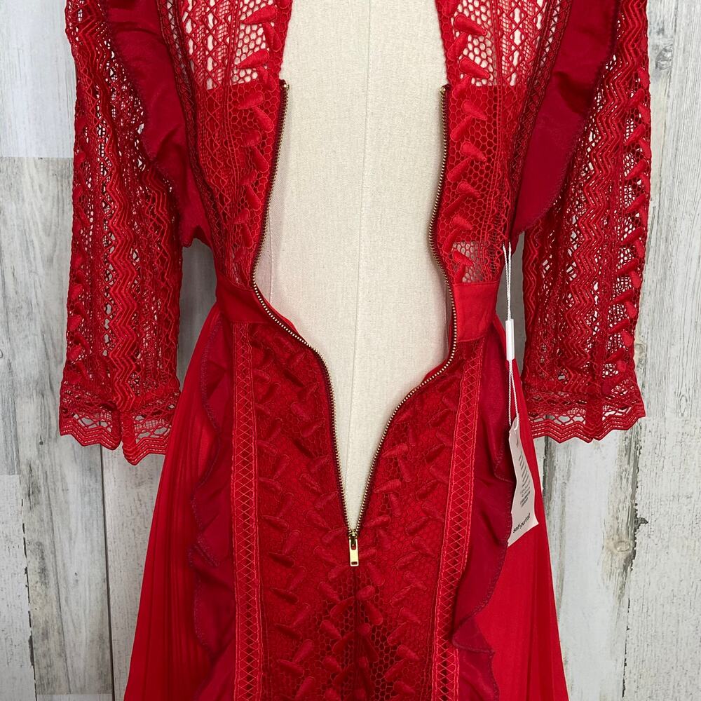 NWT Self-Portrait Red Geometric Lace Dress Guipure Crochet Preppy Twee Size 2 - Picture 13 of 16